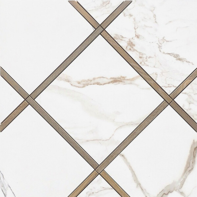 Плитка Roma Incroci Calacatta Avana Lux Flzi глянцевая белый мрамор, дерево 60x60 9мм Fap Ceramiche