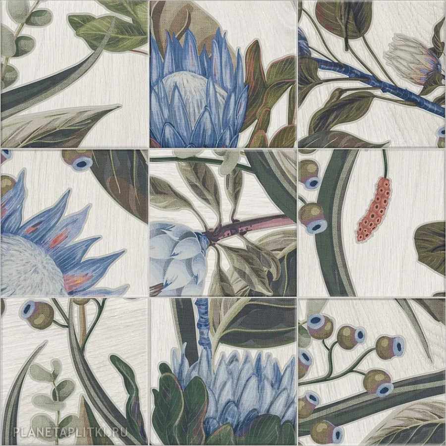 Декор 20x20 9мм Bottega Decor Blue Leaves матовая Mainzu