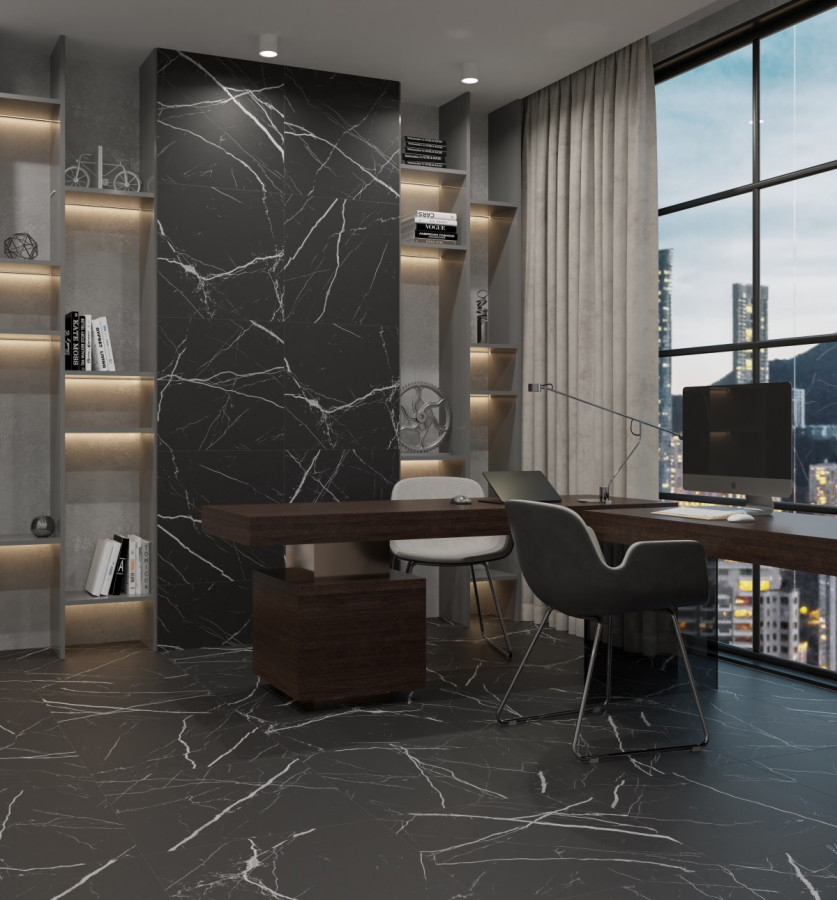 60x60 Oltan Black CR125 мрамор чёрный карвинг 9мм Primavera