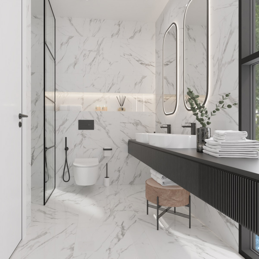 60x60 Calacatta Peniscola R_NR1000 мрамор белый матовая 9мм Royce