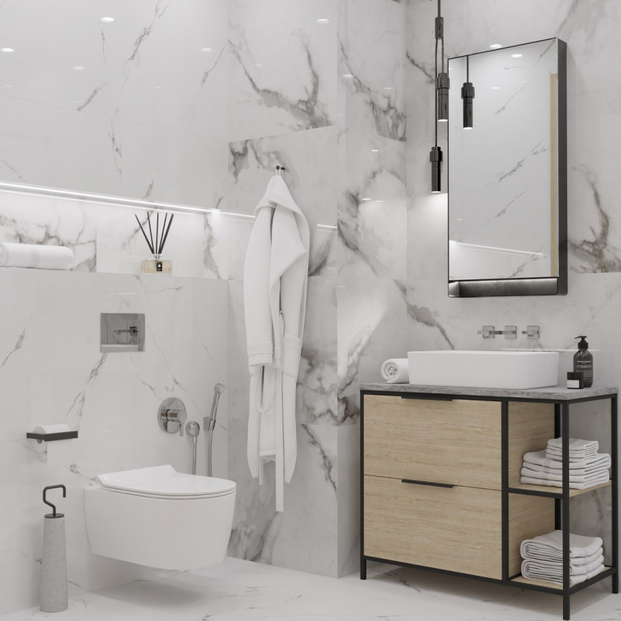 60x60 Carrara Marmo R_NR1002 мрамор белый матовая 9мм Royce